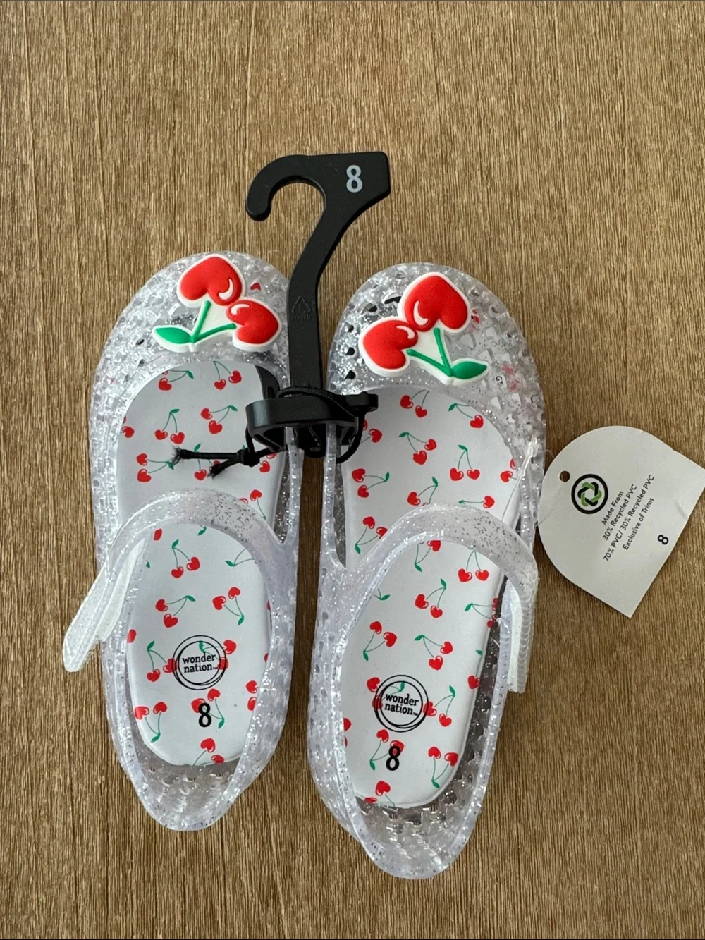 Clear Glitter Cherry Mary Jane Sandals in Red & Green